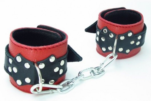 Красно-чёрные поножи из кожи - БДСМ Арсенал - купить с доставкой в Ярославле