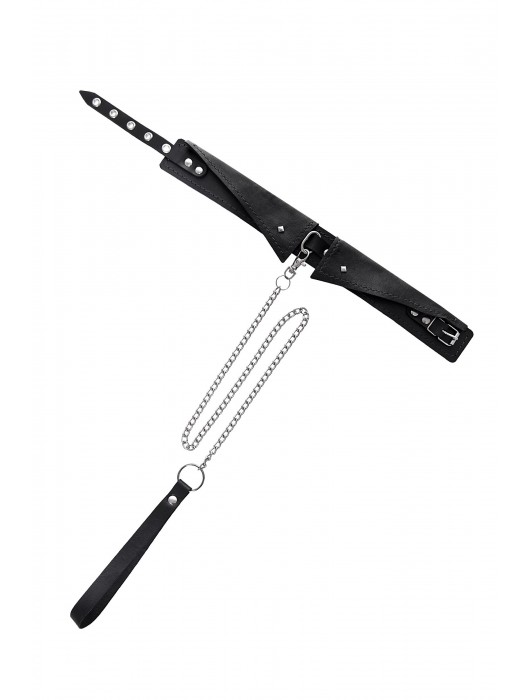 Черный кожаный ошейник-воротник с поводком - Pecado - купить с доставкой в Ярославле