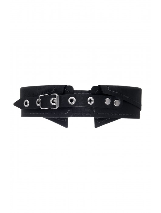 Черный кожаный ошейник-воротник с поводком - Pecado - купить с доставкой в Ярославле