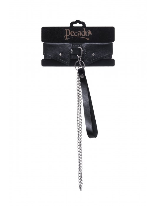 Черный кожаный ошейник-воротник с поводком - Pecado - купить с доставкой в Ярославле