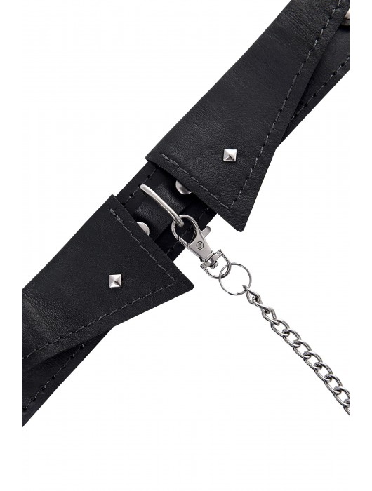 Черный кожаный ошейник-воротник с поводком - Pecado - купить с доставкой в Ярославле