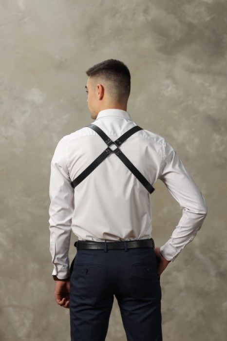 Черная мужская кожаная портупея №4 - БДСМ Арсенал - купить с доставкой в Ярославле