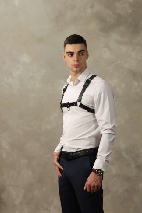 Черная мужская кожаная портупея №4 - БДСМ Арсенал - купить с доставкой в Ярославле