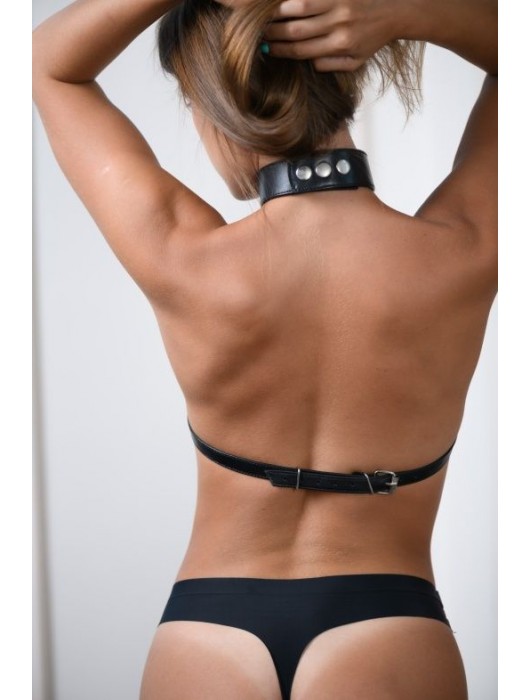 Черная кожаная сбруя с ошейником plus size из нежной кожи - БДСМ Арсенал - купить с доставкой в Ярославле