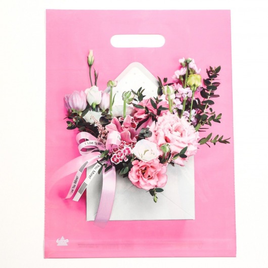 Розовый пакет с цветочным принтом и вырубной ручкой (40х31 см) - Сима-Ленд - купить с доставкой в Ярославле