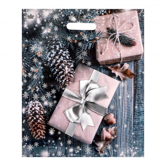 Новогодний пакет с принтом в виде подарков и вырубной ручкой (45х38 см) - Сима-Ленд - купить с доставкой в Ярославле