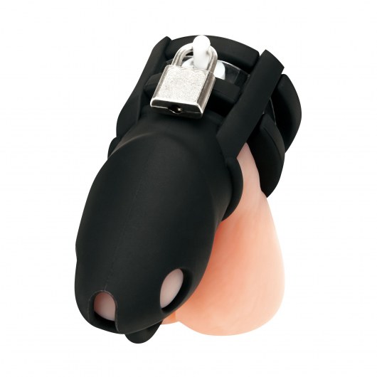 Черная клетка для пениса Silicone Small 2 in Cock Cage With Ball Divider - BlueLine - купить с доставкой в Ярославле