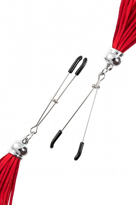 Зажимы на соски «Вилки» с красными кисточками из замши - Pecado - купить с доставкой в Ярославле