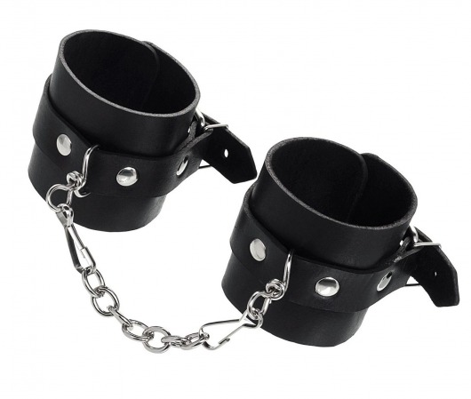 Черные однослойные наручники из натуральной кожи с цепочкой - Pecado - купить с доставкой в Ярославле