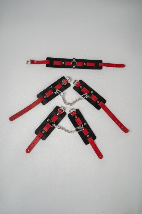 Черно-красный набор фиксаций: наручники, оковы и ошейник - Crazy Handmade - купить с доставкой в Ярославле