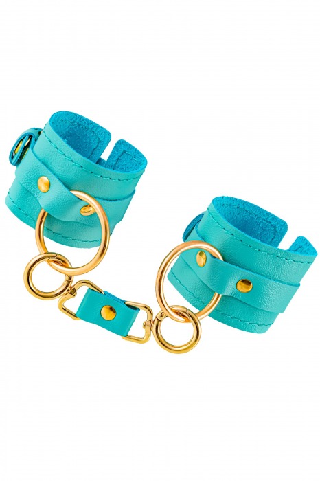 Голубые однослойные кожаные наручники - Pecado - купить с доставкой в Ярославле