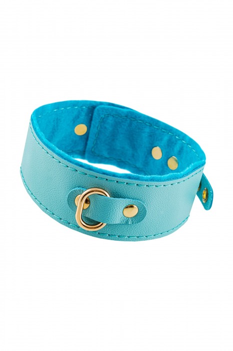 Голубой двуслойный кожаный ошейник с подкладкой из фетра - Pecado - купить с доставкой в Ярославле
