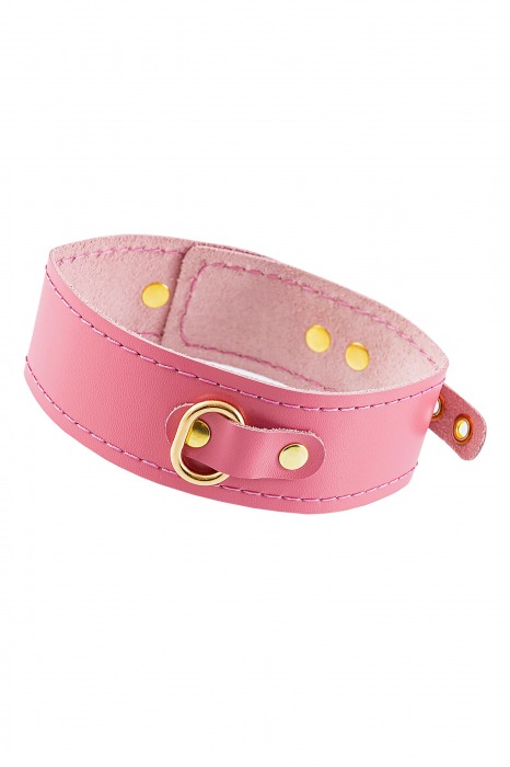 Розовый кожаный однослойный ошейник с прошивкой - Pecado - купить с доставкой в Ярославле