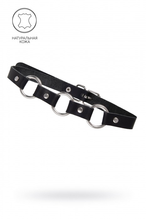Черный кожаный чокер-ошейник с тремя кольцами - Pecado - купить с доставкой в Ярославле