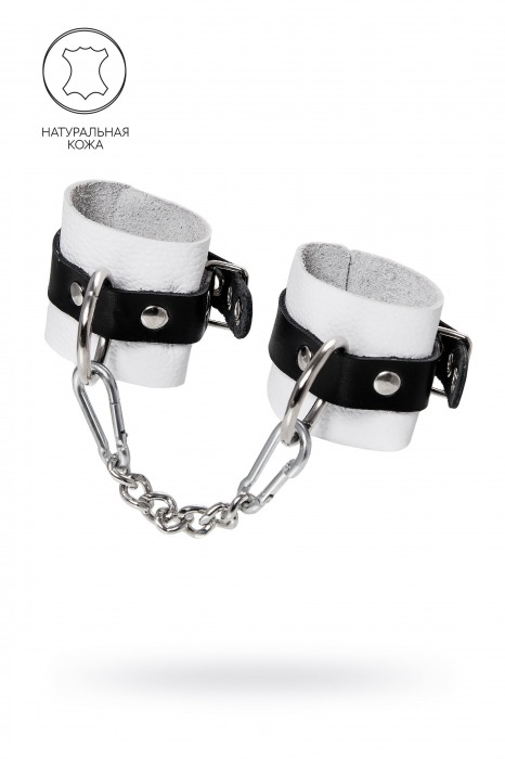 Бело-черные кожаные наручники с одним ремешком с люверсами - Pecado - купить с доставкой в Ярославле