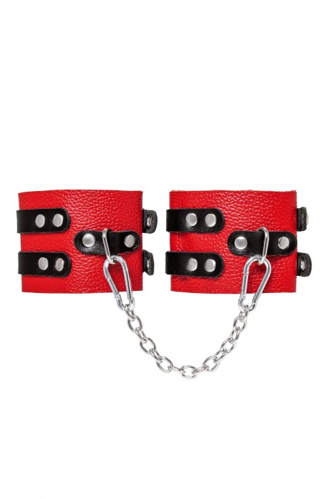 Красно-черные мягкие оковы с двумя ремешками с люверсами - Pecado - купить с доставкой в Ярославле