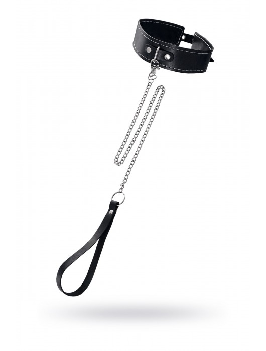 Кожаный двухслойный ошейник с белой строчкой и поводком - Pecado - купить с доставкой в Ярославле