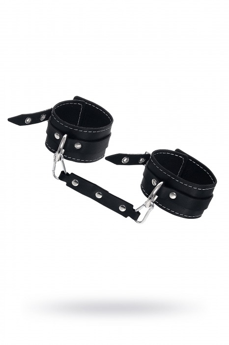 Черные двухслойные кожаные оковы с белой строчкой - Pecado - купить с доставкой в Ярославле