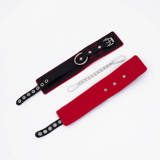 Черно-красные оковы с красной строчкой Sex - Crazy Handmade - купить с доставкой в Ярославле