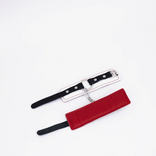 Бело-красные кожаные наручники - Crazy Handmade - купить с доставкой в Ярославле