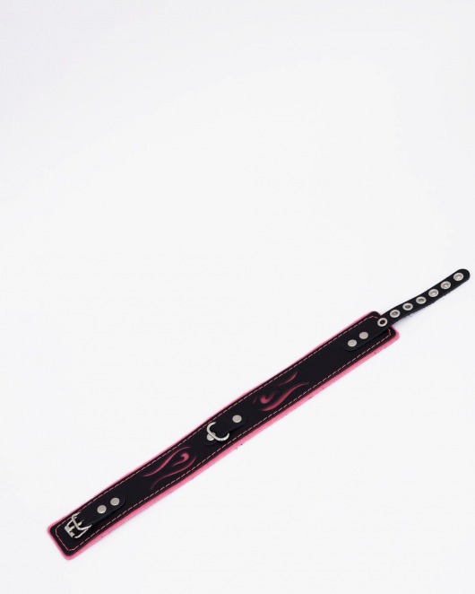 Черно-розовый кожаный ошейник с розовой строчкой - Crazy Handmade - купить с доставкой в Ярославле