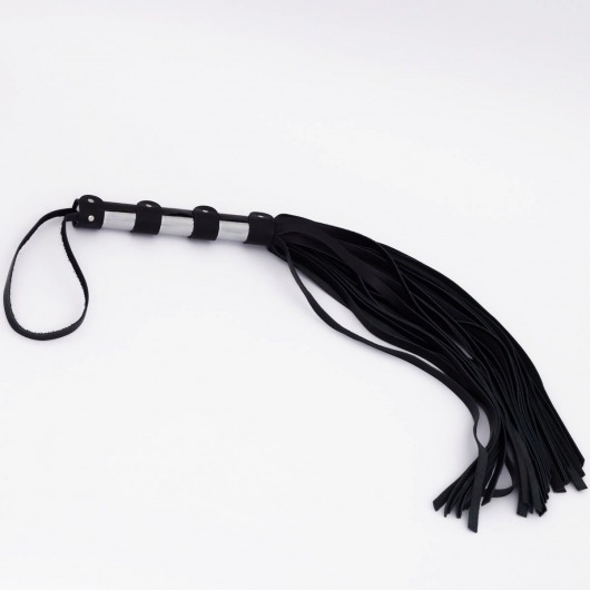 Черный кожаный флоггер со стальной ручкой - 45 см. - Crazy Handmade - купить с доставкой в Ярославле