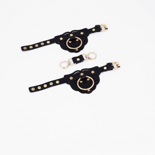 Черные наручники с золотистой фурнитурой - Crazy Handmade - купить с доставкой в Ярославле