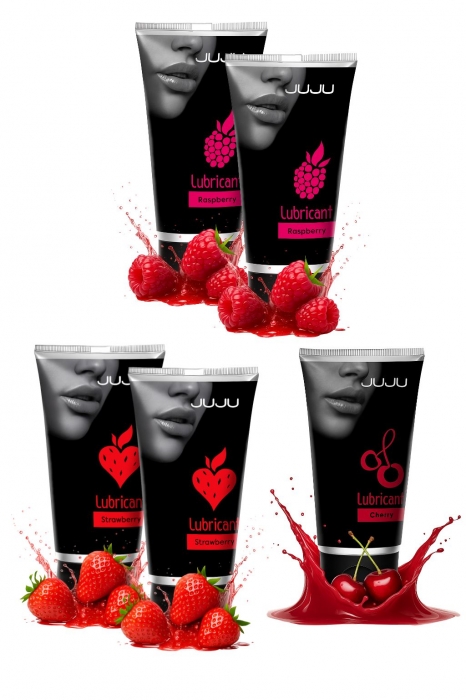 Набор из 5 съедобных лубрикантов JUJU (клубника х 2, малина х 2, вишня) - JuJu - купить с доставкой в Ярославле