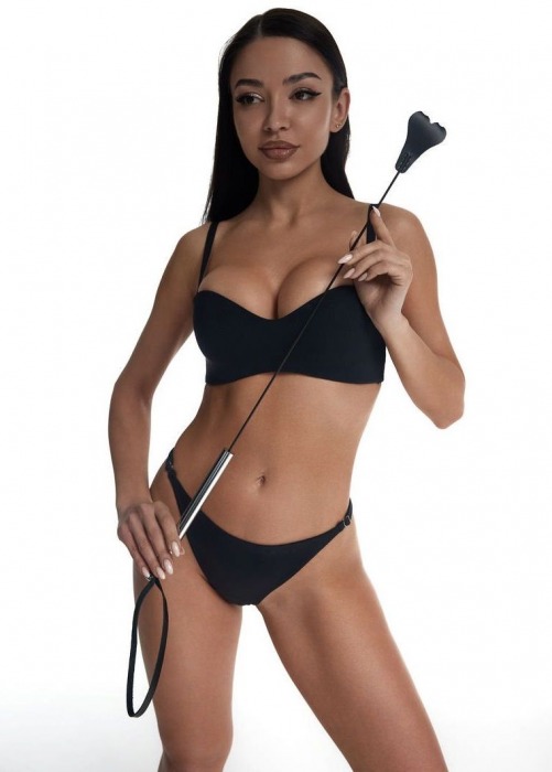 Стек с черным кожаным наконечником в виде сердца и металлической ручкой - 67 см. - Crazy Handmade - купить с доставкой в Ярославле