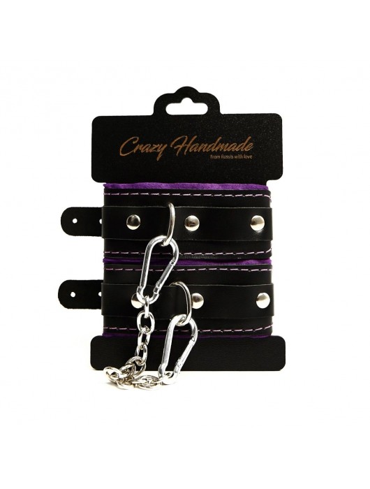 Черно-фиолетовые скругленные наручники с мягкой подкладкой - Crazy Handmade - купить с доставкой в Ярославле