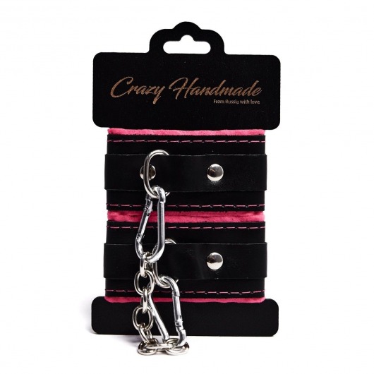 Черно-розовые скругленные наручники с мягкой подкладкой - Crazy Handmade - купить с доставкой в Ярославле