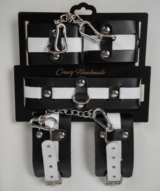 Набор фиксаторов из черной и белой натуральной кожи - Crazy Handmade - купить с доставкой в Ярославле