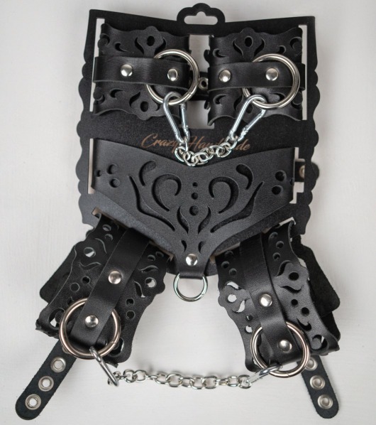 Черный ажурный кожаный набор фиксаций - Crazy Handmade - купить с доставкой в Ярославле
