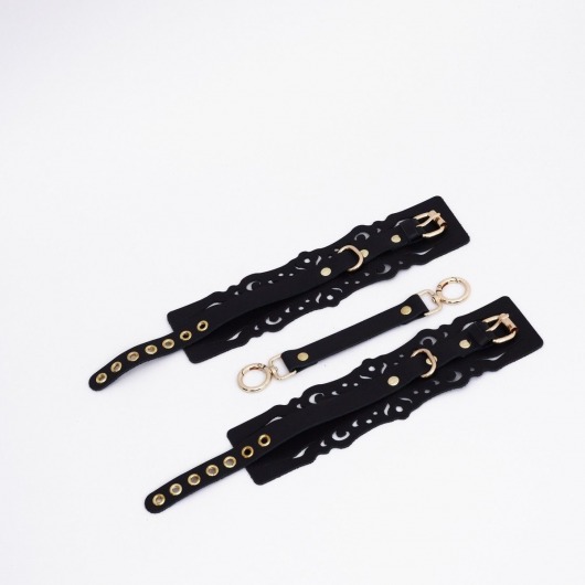 Черный кожаные оковы с узорами и золотистой фурнитурой - Crazy Handmade - купить с доставкой в Ярославле