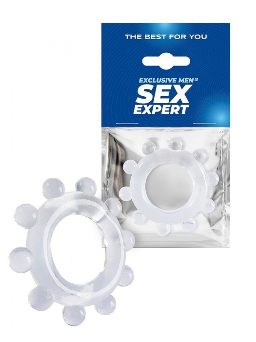 Прозрачное эрекционное кольцо со стимулирующими шариками - Sex Expert - в Ярославле купить с доставкой