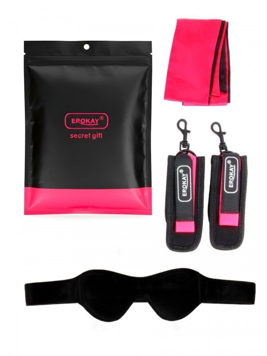 Черно-розовый эротический набор: маска, наручники и повязка - Erokay - купить с доставкой в Ярославле