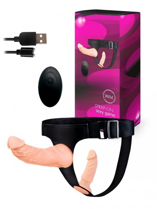 Женский страпон с 2 насадками, вибрацией и пультом ДУ - Erowoman-Eroman - купить с доставкой в Ярославле