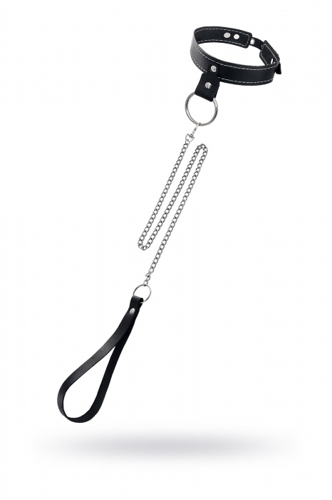 Черный узкий однослойный ошейник с серебристым поводком-цепочкой - Pecado - купить с доставкой в Ярославле