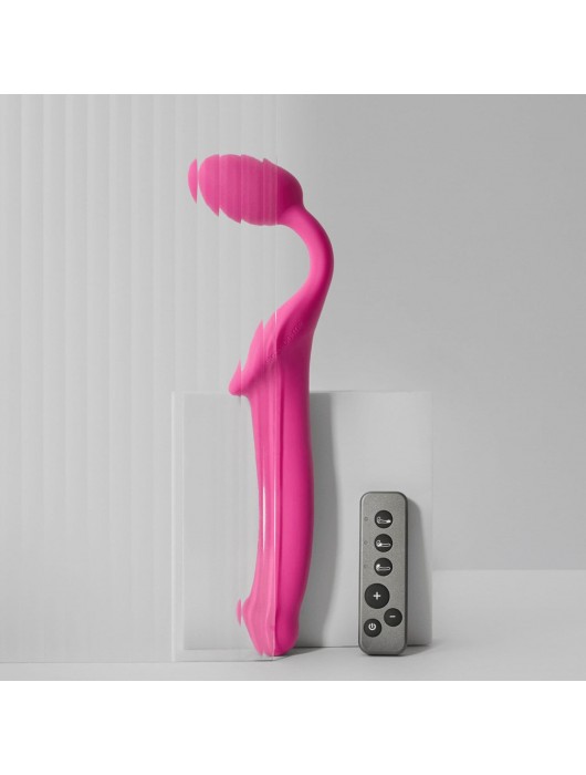 Ярко-розовый безремневой страпон Strap-on-me Vibrating Bendable Strap-On size M - Strap-on-me - купить с доставкой в Ярославле