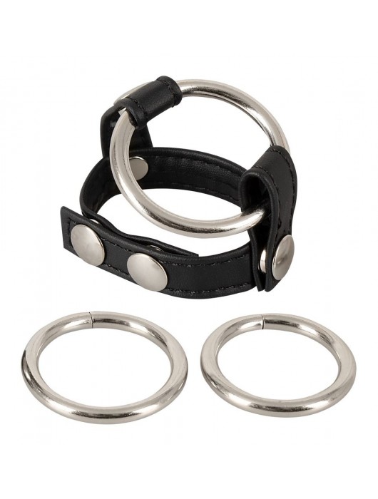 Подхват для мошонки с 3 съемными эрекционными кольцами Leder-Riemen - Orion - в Ярославле купить с доставкой