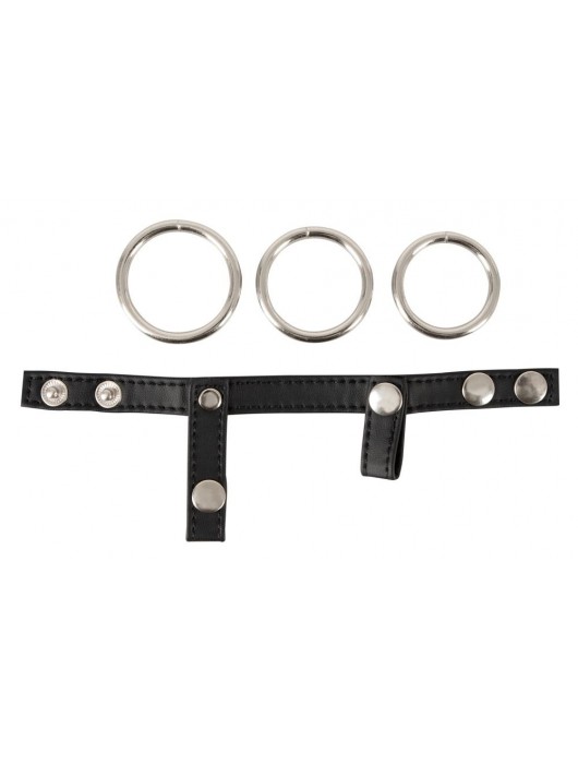 Подхват для мошонки с 3 съемными эрекционными кольцами Leder-Riemen - Orion - в Ярославле купить с доставкой