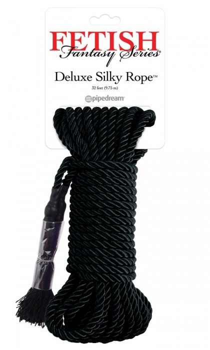 Черная веревка для фиксации Deluxe Silky Rope - 9,75 м. - Pipedream - купить с доставкой в Ярославле