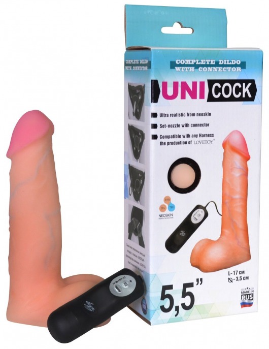 Фаллическая насадка Харнесс UNICOCK 5,5  с вибрацией - 17 см. - LOVETOY (А-Полимер) - купить с доставкой в Ярославле