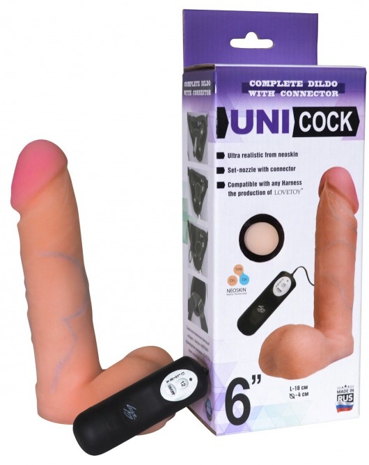 Фаллическая насадка Харнесс UNICOCK 6  с вибрацией - 18 см. - LOVETOY (А-Полимер) - купить с доставкой в Ярославле