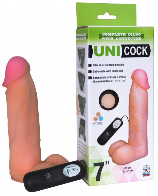 Фаллическая насадка Харнесс UNICOCK 7  с вибрацией - 19 см. - LOVETOY (А-Полимер) - купить с доставкой в Ярославле