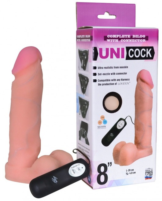 Фаллическая насадка Харнесс UNICOCK 8  с вибрацией - 20 см. - LOVETOY (А-Полимер) - купить с доставкой в Ярославле
