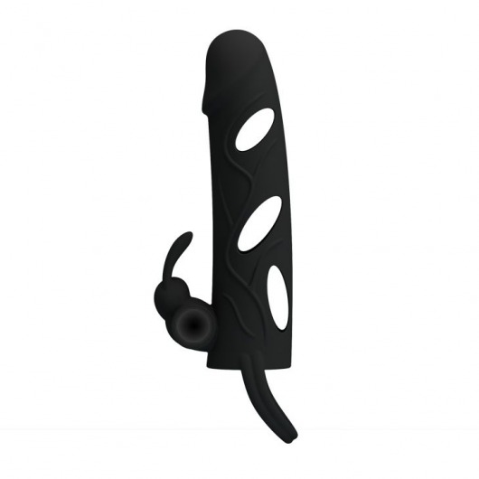 Чёрная насадка с клиторальным вибростимулятором и закрытой головкой - 14 см. - Baile - в Ярославле купить с доставкой