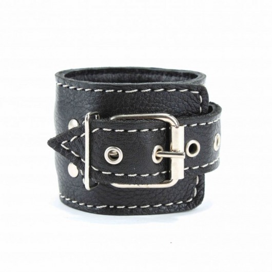Чёрные кожаные наручники с крупной строчкой - БДСМ Арсенал - купить с доставкой в Ярославле
