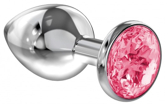 Большая серебристая анальная пробка Diamond Pink Sparkle Large с розовым кристаллом - 8 см. - Lola Games - купить с доставкой в Ярославле