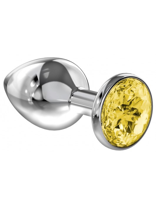 Малая серебристая анальная пробка Diamond Yellow Sparkle Small с жёлтым кристаллом - 7 см. - Lola Games - купить с доставкой в Ярославле